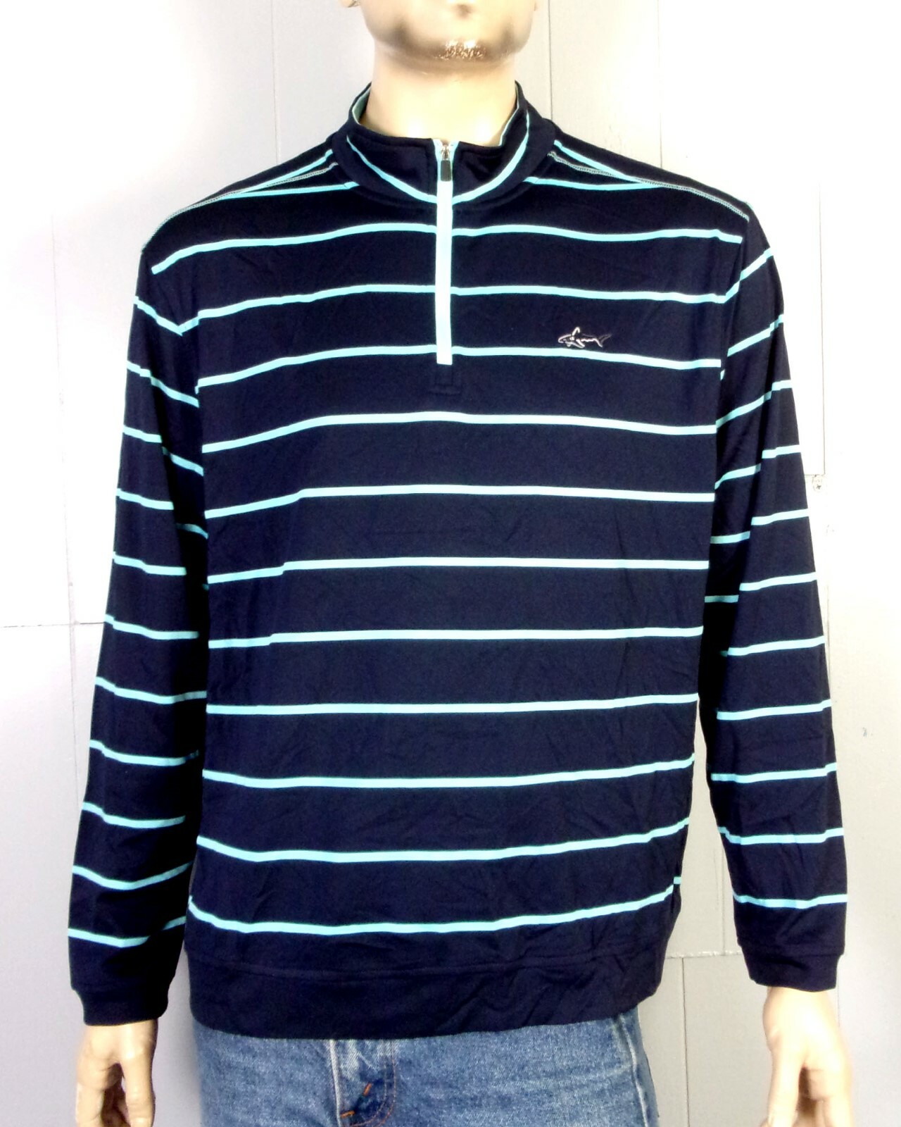 euc Greg Norman pour Tasso Elbe bleu/aqua rayé LS Play chemise sèche 1