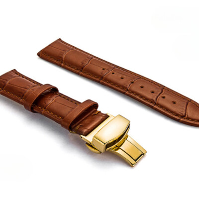 Premium Genuine Leather Watch Strap Butterfly Buckle Crocodile Grain Band12-24mm