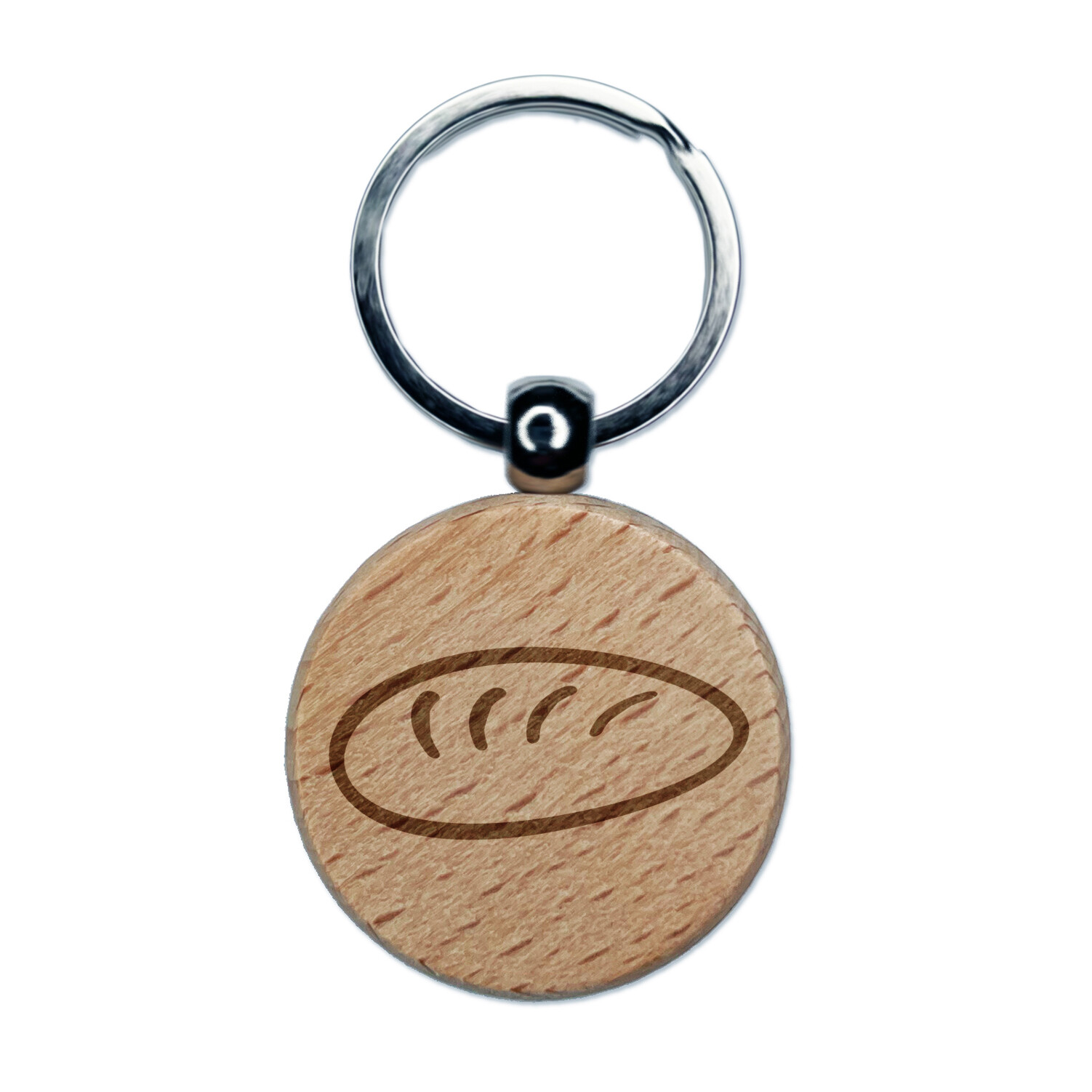 Engraved Wooden Keychain with Loaf of Bread Doodle Design