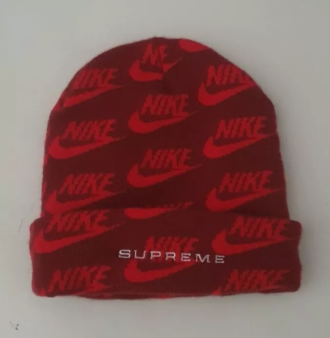 SS21 Supreme x Nike Jacquard Logos Beanie Red Hat