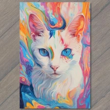 Art Print Colorful Cat Portrait Vibrant Splatter Paint Abstract Style Blue