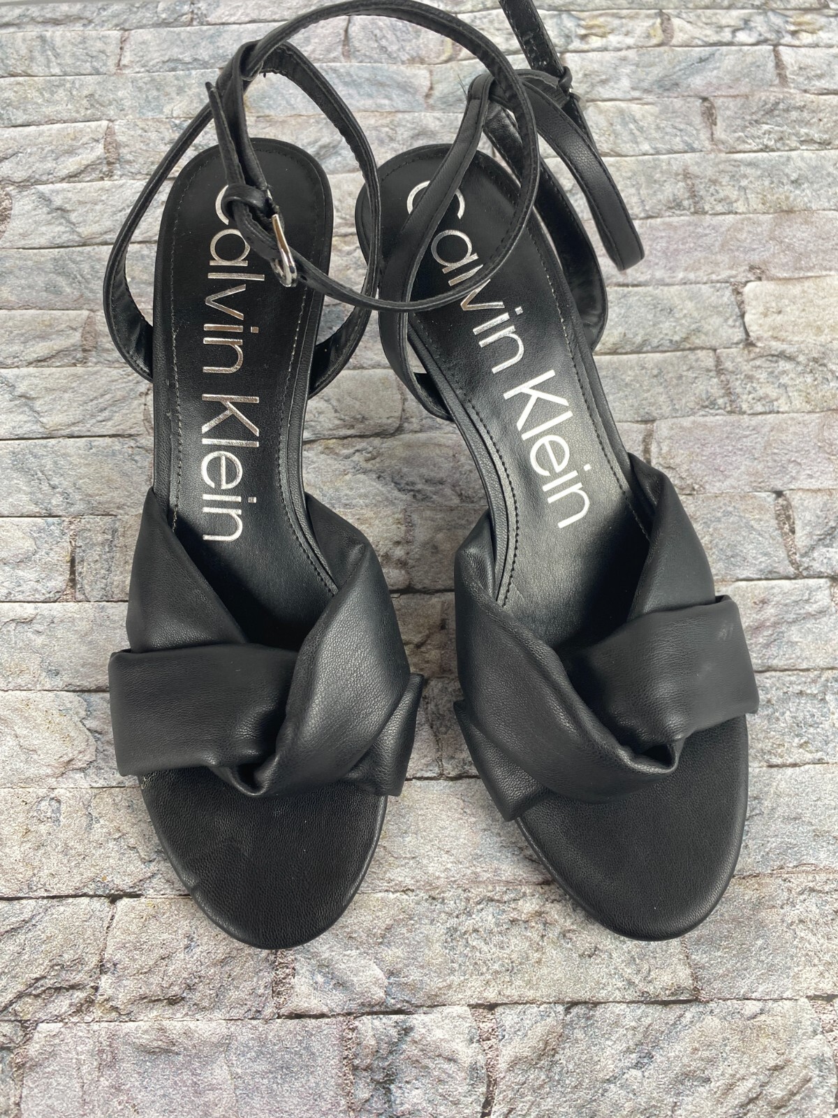 Calvin Klein Women's Sz 8.5 Black Round Toe High Heels With Ankle Straps thumbnail 5