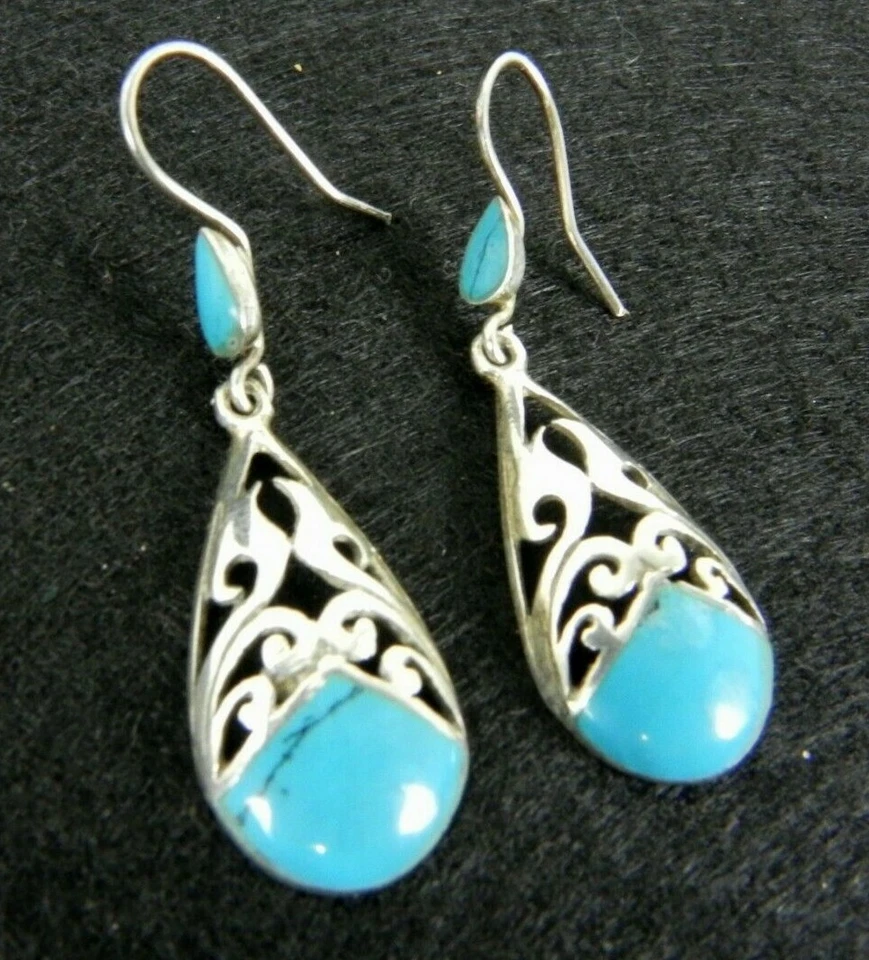 Orecchini da donna in ARGENTO 925 pendenti con pietra azzurra vintage celtico - Immagine 2 di 4