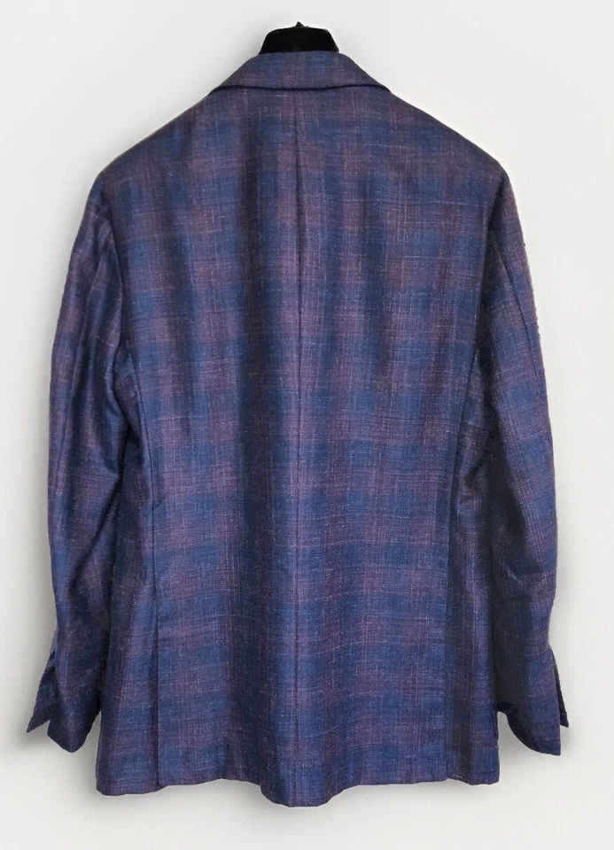 KITON Cashmere Silk & Linen Tweed Tartan Blazer Jacket Purple IT48/S RRP £7,750 - Image 3 of 4