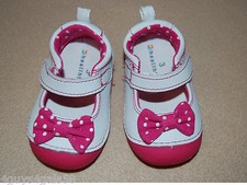 Baby Girls Shoes WHITE LEATHER MARY JANES w/ PINK BOW Polka Dots SIZE 3