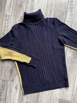 DIRK BIKKEMBERGS Sweaters 68% wool, Dark Blue / Yellow, Size L, Knit