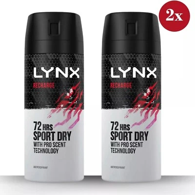 Lynx Recharge Men Body Spray Sport Dry Anti Sweat Antiperspirant Long Lasting