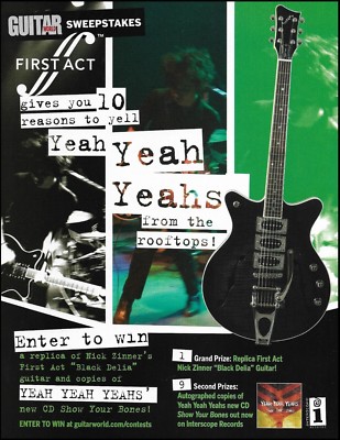 Yeah Yeah Yeahs Nick Zinner Black Delia First Act guitar 8 x 11 contest ad print