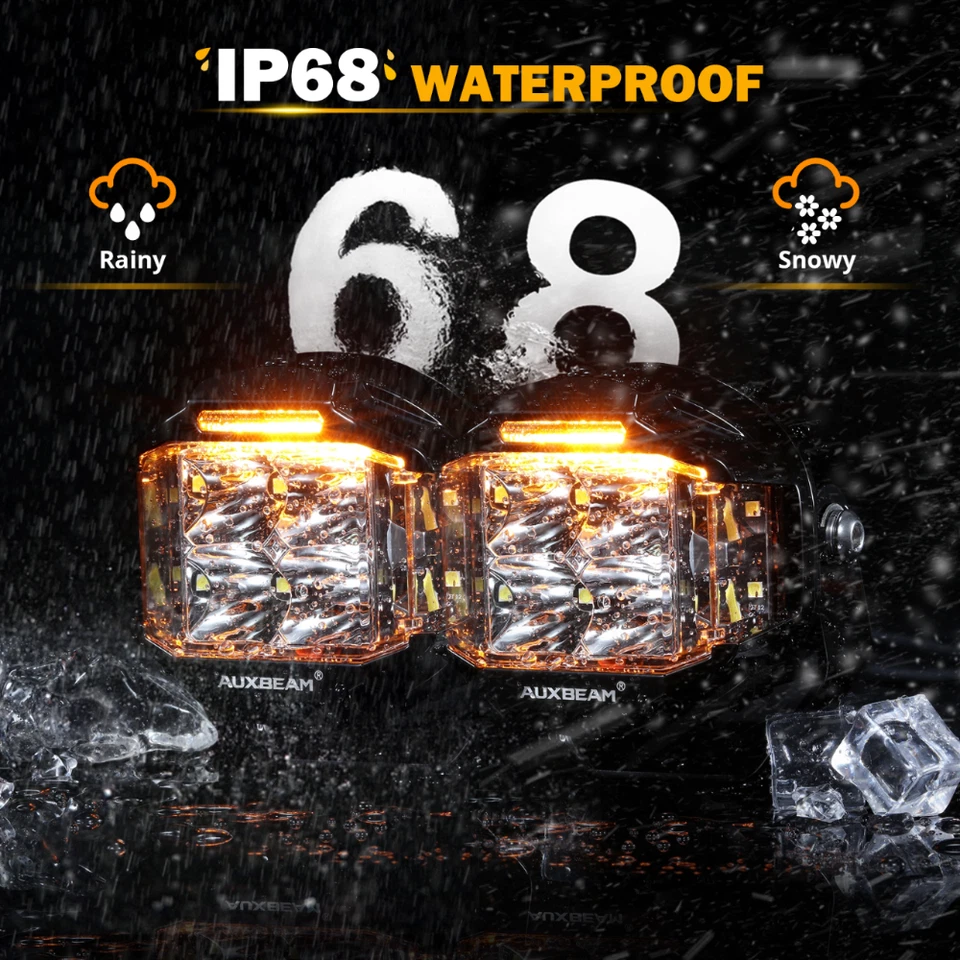 AUXBEAM 2X 4inch 92W LED Work Light Side Shooter Amber DRL For Bombardier DS 650 - Image 3 of 4