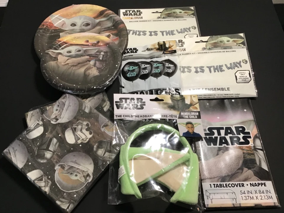 Decorações de festa de aniversário Star Wars + pratos de banner de toalha de mesa mandaloriana + NOVO - Imagem 2 de 4