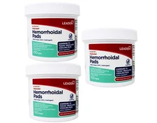 Leader Medicated Hemorrhoidal Pads Witch Hazel 50%, 100 Count - 3 Pack