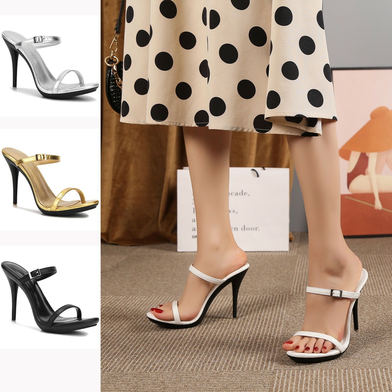 PANTOFOLA D’ORO Sandali estivi pantofola donna punta aperta scarpe tacco alto muli slip on