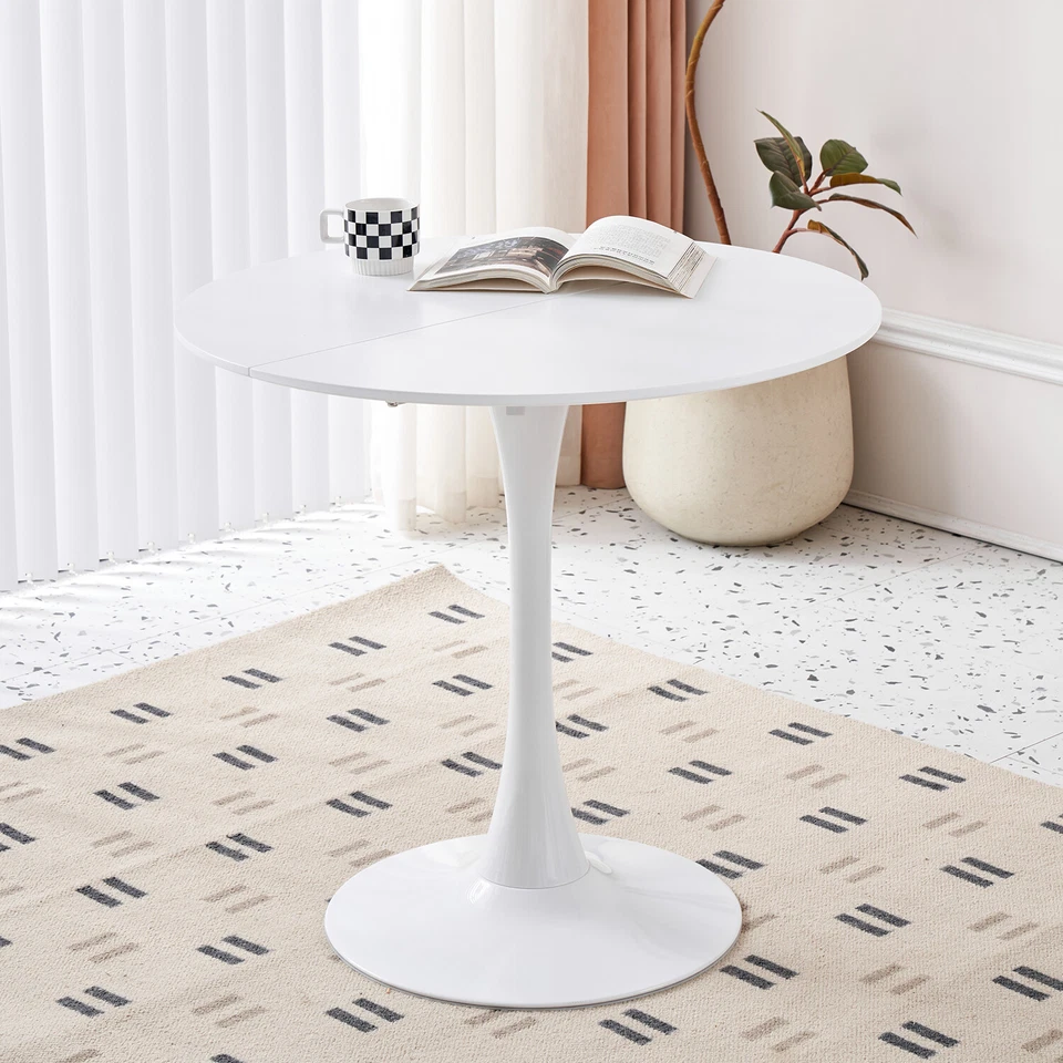 Mesa de comedor redonda, mesita peana metalica para salon, Blanco , Gina - Imagen 3 de 4