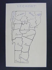 Vermont VT State County Map Real Photo Postcard RPPC 1950s Vintage