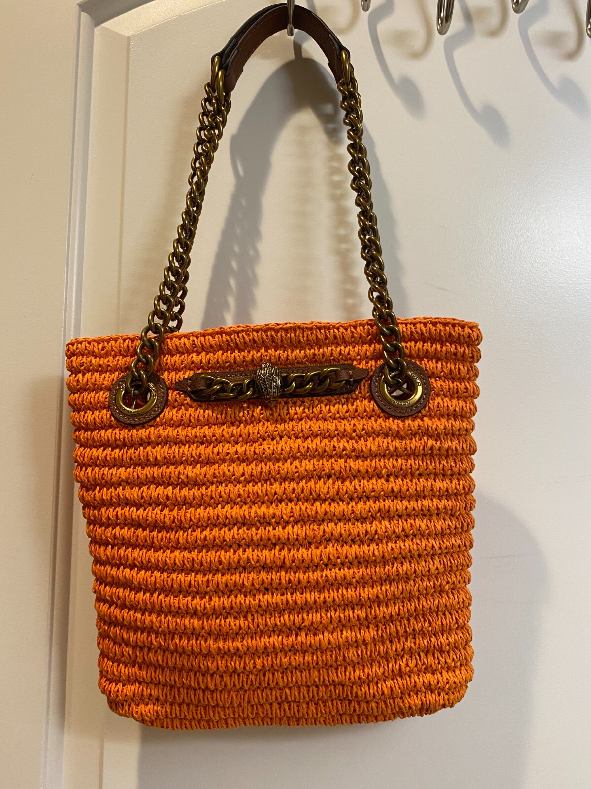 REDUCED! Authentic Kurt Geiger London Straw Tote. Leather Trim Orange