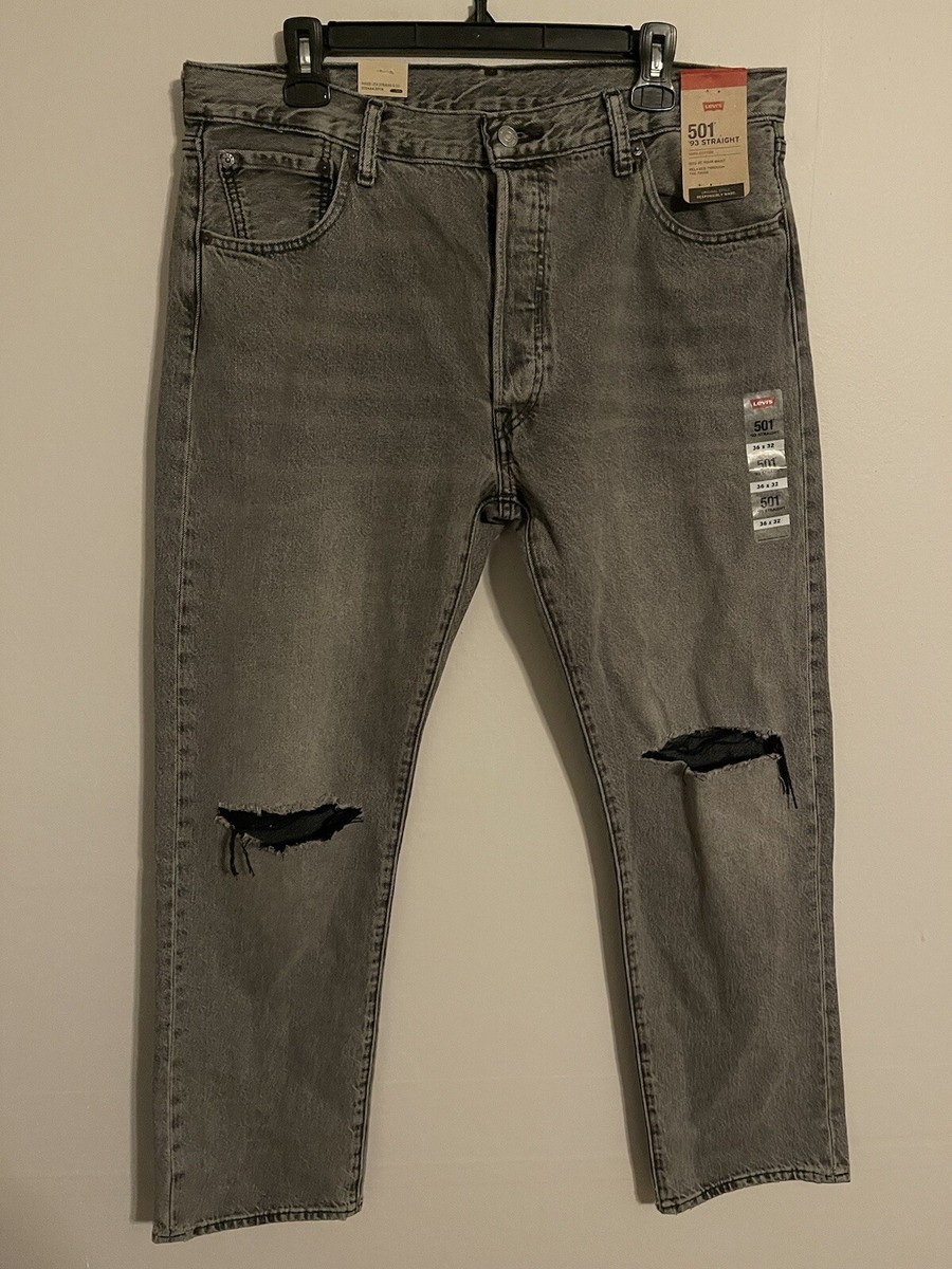 Levi's 501 '93 Straight Fit Distressed Gray Denim Jeans - Men's