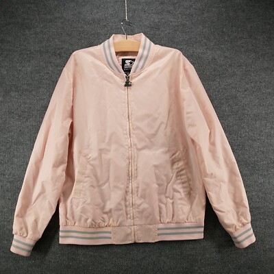 Starter Black Label Mens Full Zip Satin Jacket Pink Large Striped