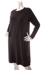NEW Eileen Fisher Jersey Knit Crew Neck Boxy Knee Length Zippered Dress Black M