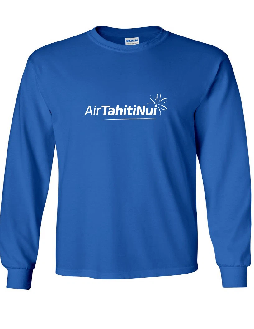 Tahiti Air Nui White Logo Polynesian Airline Royal Blue Long Sleeve T-Shirt