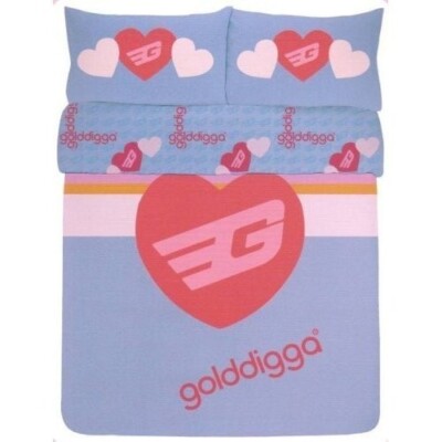 DOPPELBETT GOLD DIGGA BLAU ROSA BETTBEZUG SET HERZEN STREIFEN WENDBAR