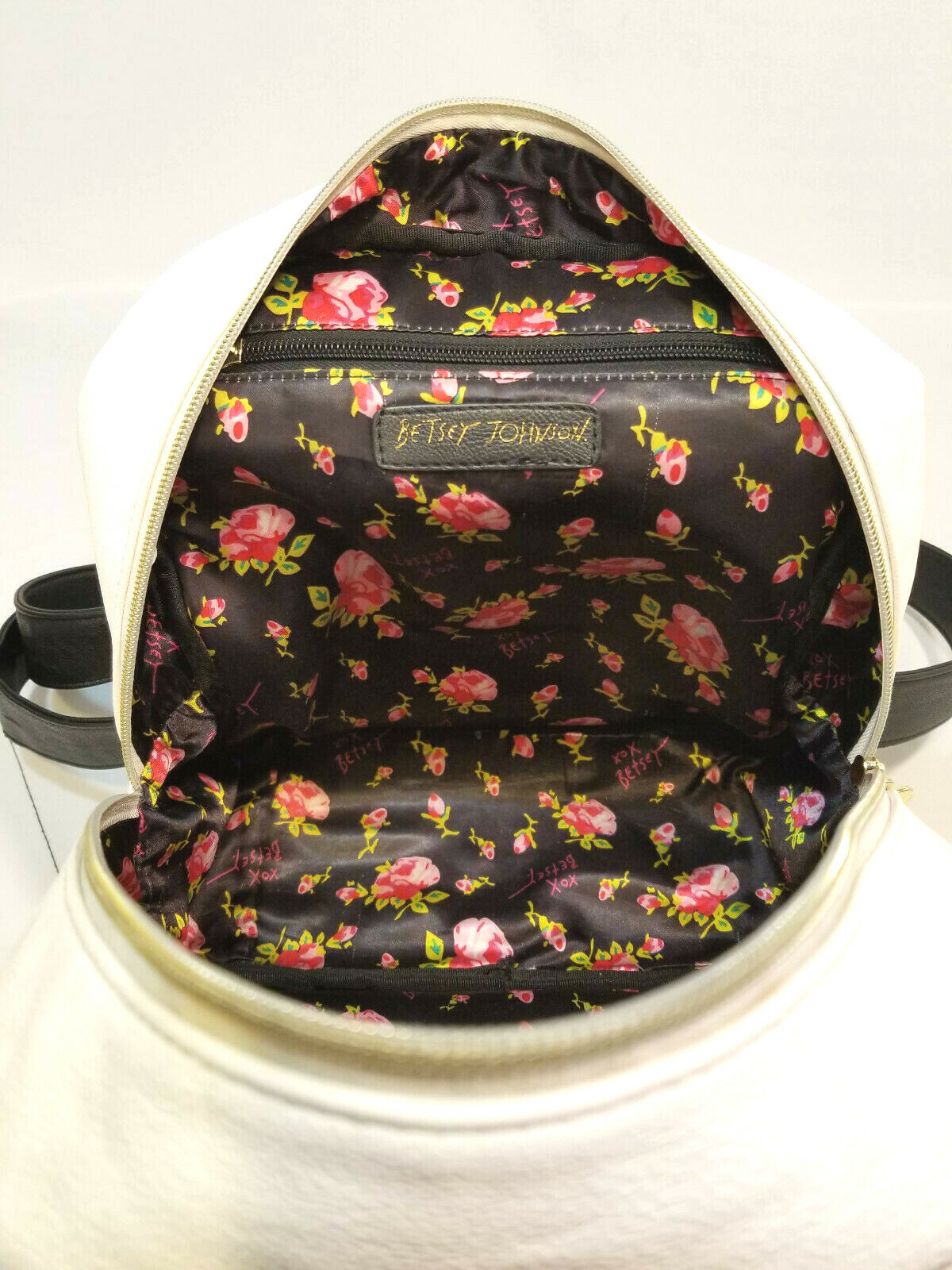 BETSEY JOHNSON Black White Pink Vinyl Backpack Purse … Gem