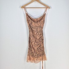 PRETTYLITTLETHING Womens bodycon dress size 8 brown geometric stretch 065137