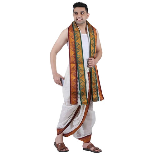 Mens Dhoti Towel Set with Pocket Free Size Panchakacham and Angavastram Sets - Picture 36 of 59