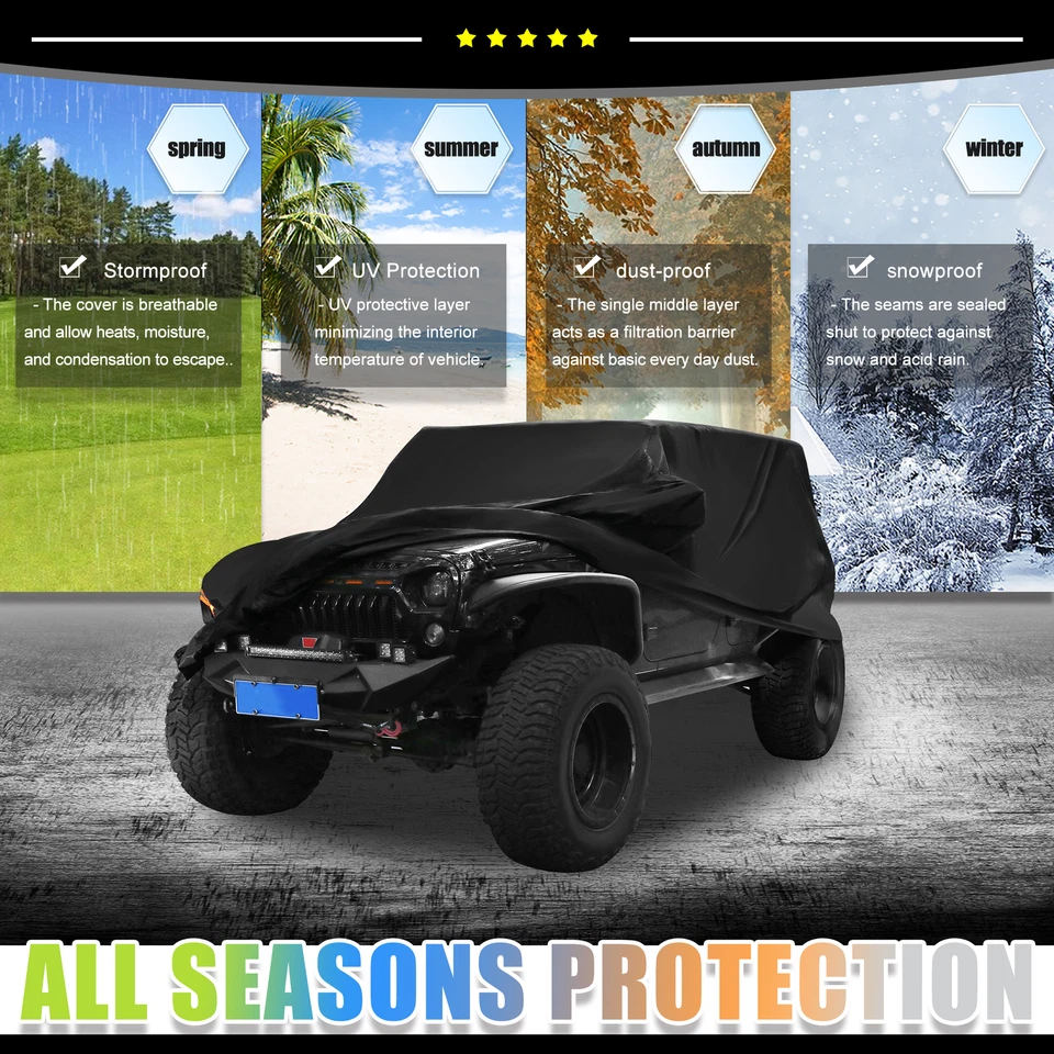 Waterproof Car Cover For Jeep Wrangler 4 Door JK JL 07-21 Sun Dust UV Snow Proof - Image 3 of 4