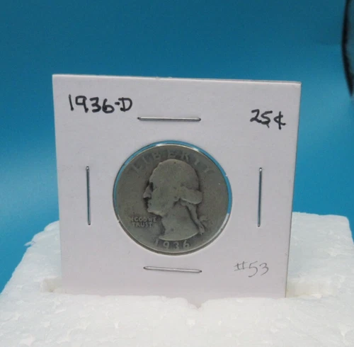 1936-D Washington Quarter 25 Cent COIN Silver / Fine (#53)