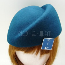 CLASSIC Wool Felt Women Pillbox Hat Beret Groove Cloche  57cm  Midnight Blue