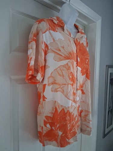 H&M mens orange Floral shirt small chest 38/40 Inch Holiday Casual Summer - Picture 3 of 9