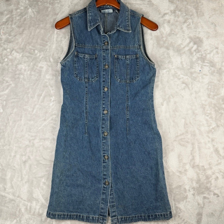 Vestido vaquero americano vintage sin mangas Bill blass para mujer talla mediana