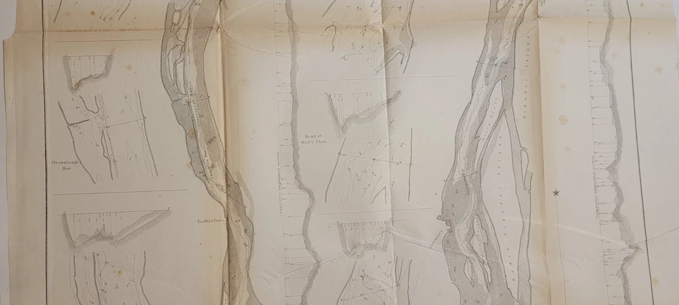 Dos mapas gráficos de 1856 B&W US Coast Survey Hudson River Albany New York Bay Bache Foto 3 de 4