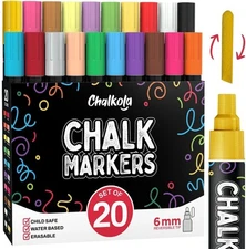 Chalkola 20 Liquid Chalk Markers for Blackboard Bold Tip - 6mm, Multicolor 