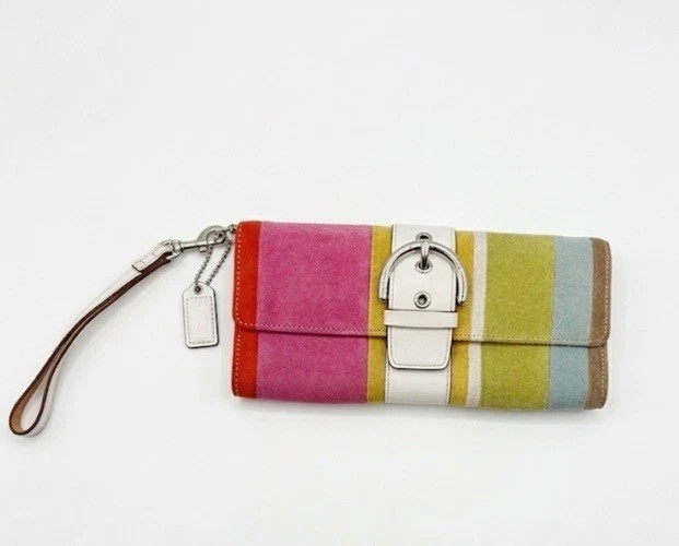 バッグ Coach Soho Stripe Suede Wristlet Bag Coach Soho Wristlet/Clutch Multicolor Suede Striped, Leather Trim