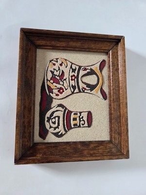 Regis of New Mexico Glazed Pueblo Pottery Sand Art Wall Decor Framed R-15