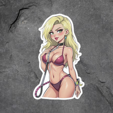 Pinup Girl Sticker Vinyl Decal Blonde Bikini Collar Leash Anime Style