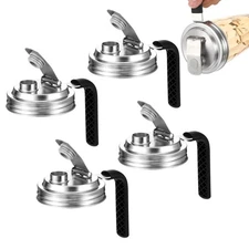 4 PCS Stainless Steel Mason Jar Pour Spout Lid, Pitcher Flip Cap Lids with Ha...