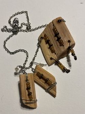 Handcrafted Wood, Metal  Glass Jewelry Set Brown Silver Necklace  Earrings