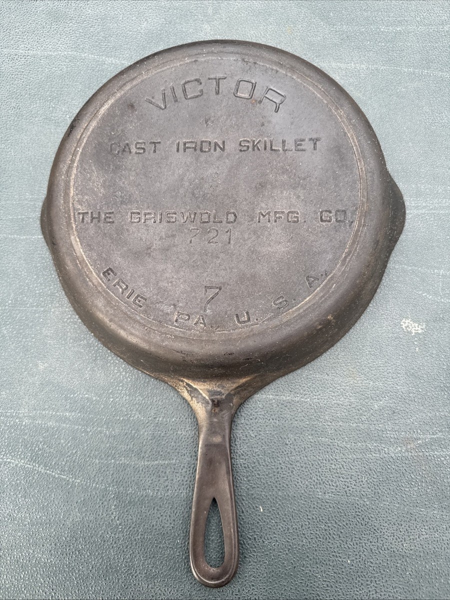 Vintage Griswold Victor Cast Iron Skillet #7 721 Erie PA USA | eBay