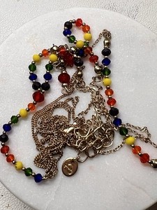 Authentic Gorgeous chakra Rainbow Crystal Gold Plated Necklace Signed -