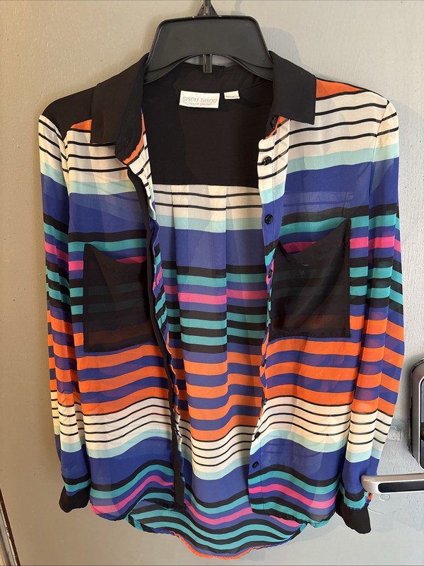 Bisou Bisou Michele Bombot Multicol Striped Long Sleeve Women’s Shirt Size XS
