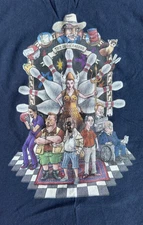 THE BIG LEBOWSKI Characters Tshirt - Blue L - Dude, Walter, Donny, Maude, Jesus