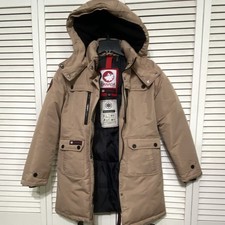 Canada Weathergear Girls Beige Hooded Zip Parka Coat Pockets, Size L 14-16
