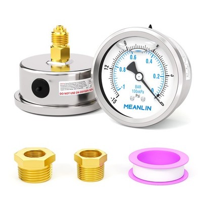1~0BAR/15~0PSI Edelstahl 1/4''BSP 2.5''FACE DIAL Flüssigkeitsgefülltes Manomete...