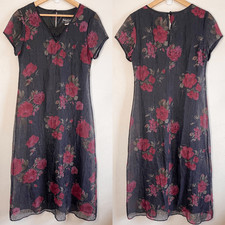 Vintage Y2K 90s Black V-Neck Floral Dress Size 8