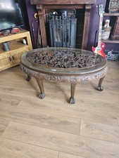 Vintage Heavily Carved Japanese Hard Wood Table With Removable Glass Top
