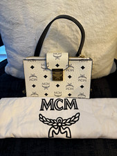 MCM White Monogram Top Handle Bag w/ Gold Cha...