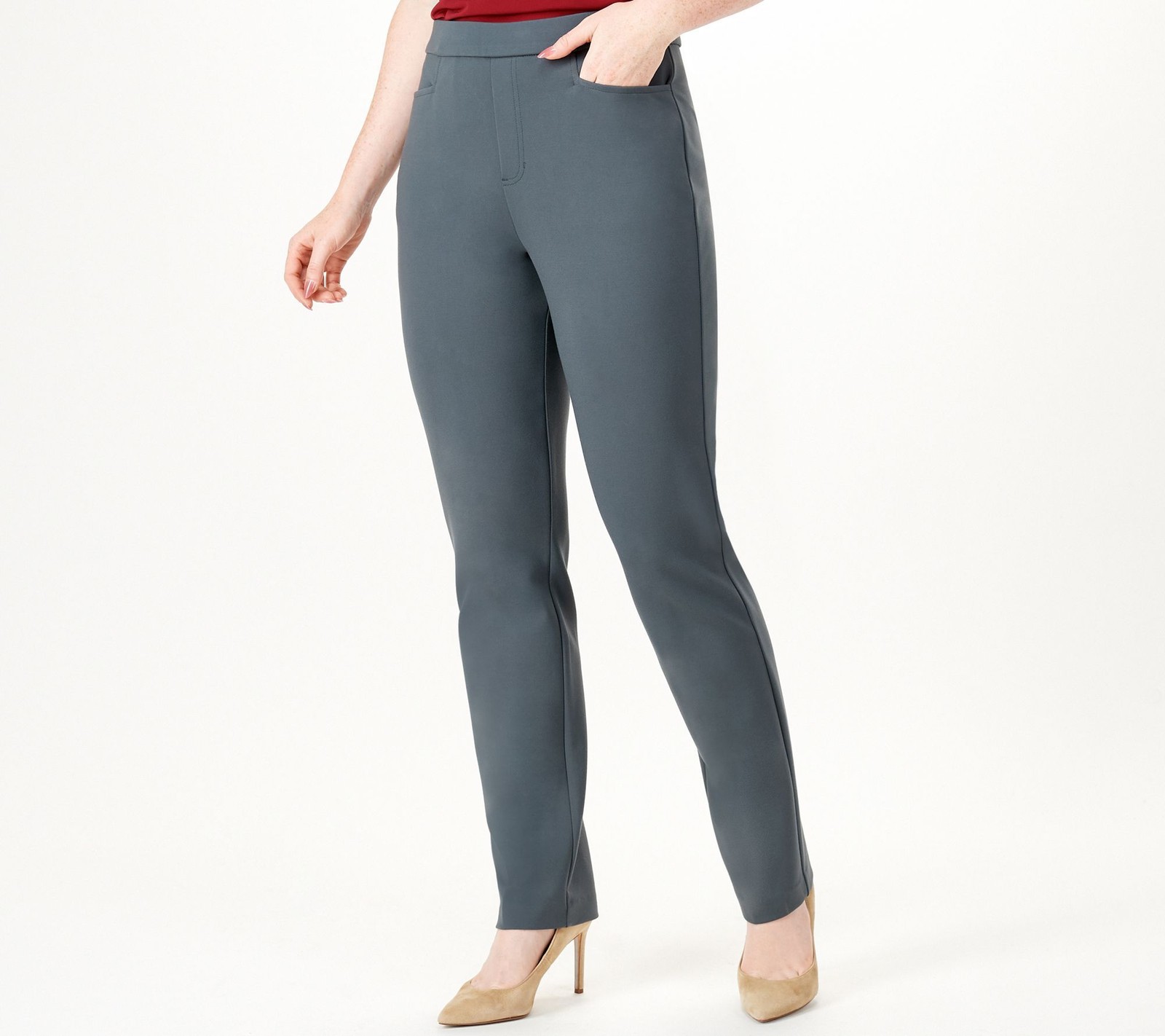Susan Graver Women's Petite Pants 1XP Smart Ponte Knit Slim Leg Pant Gray