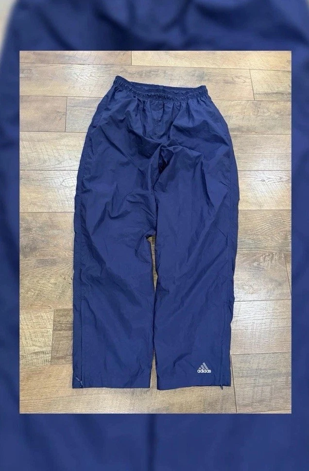 Vintage 90s Adidas Nylon Track Pants Wide Leg Navy Blue XL 30x31
